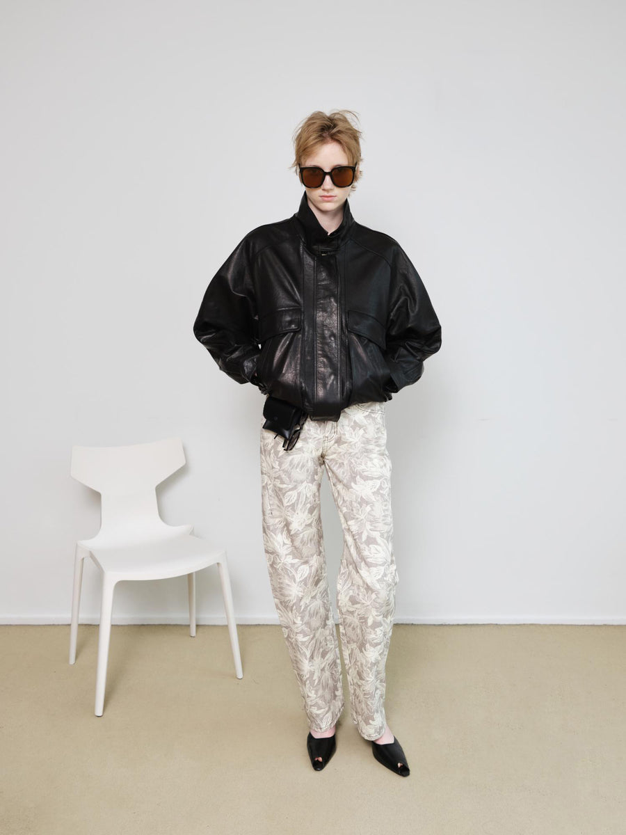 Oversized Moto Leather Jacket With Pockets