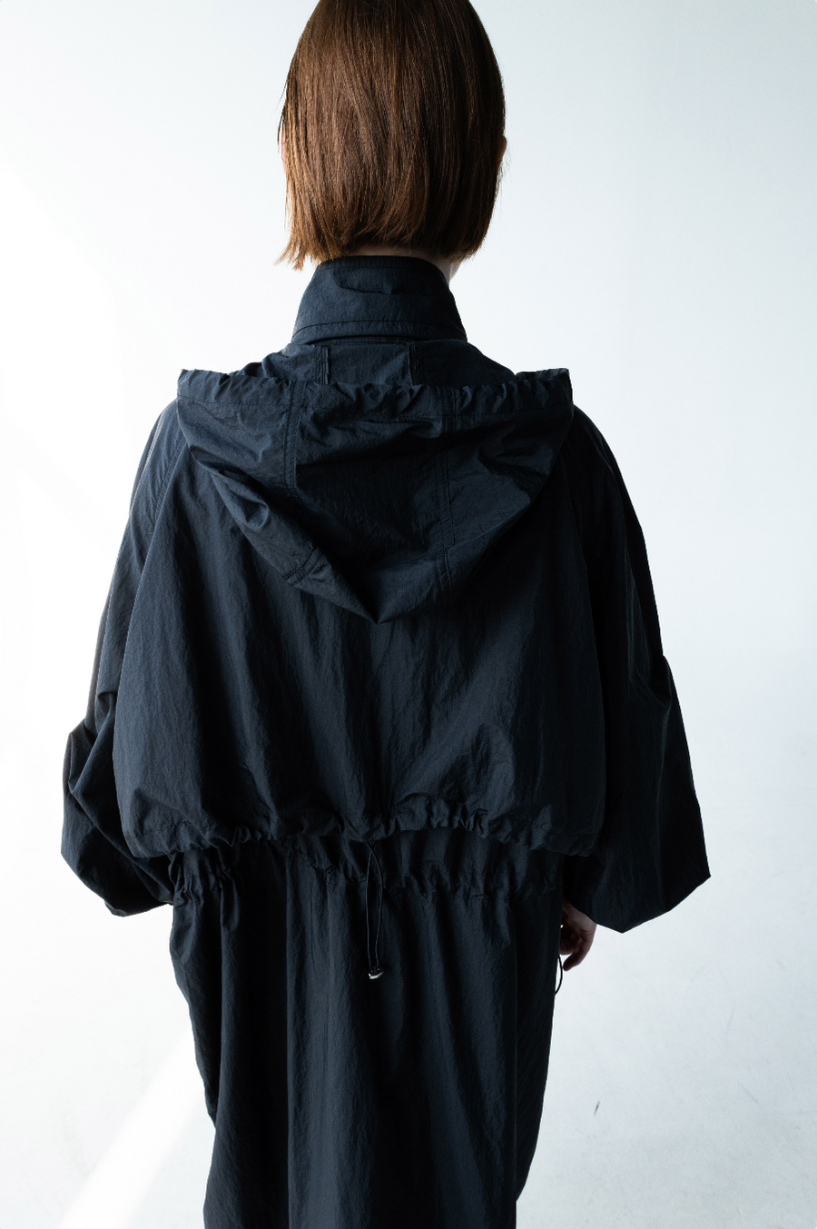 Long Waterproof Hood Jacket With Silver Buttons - Black
