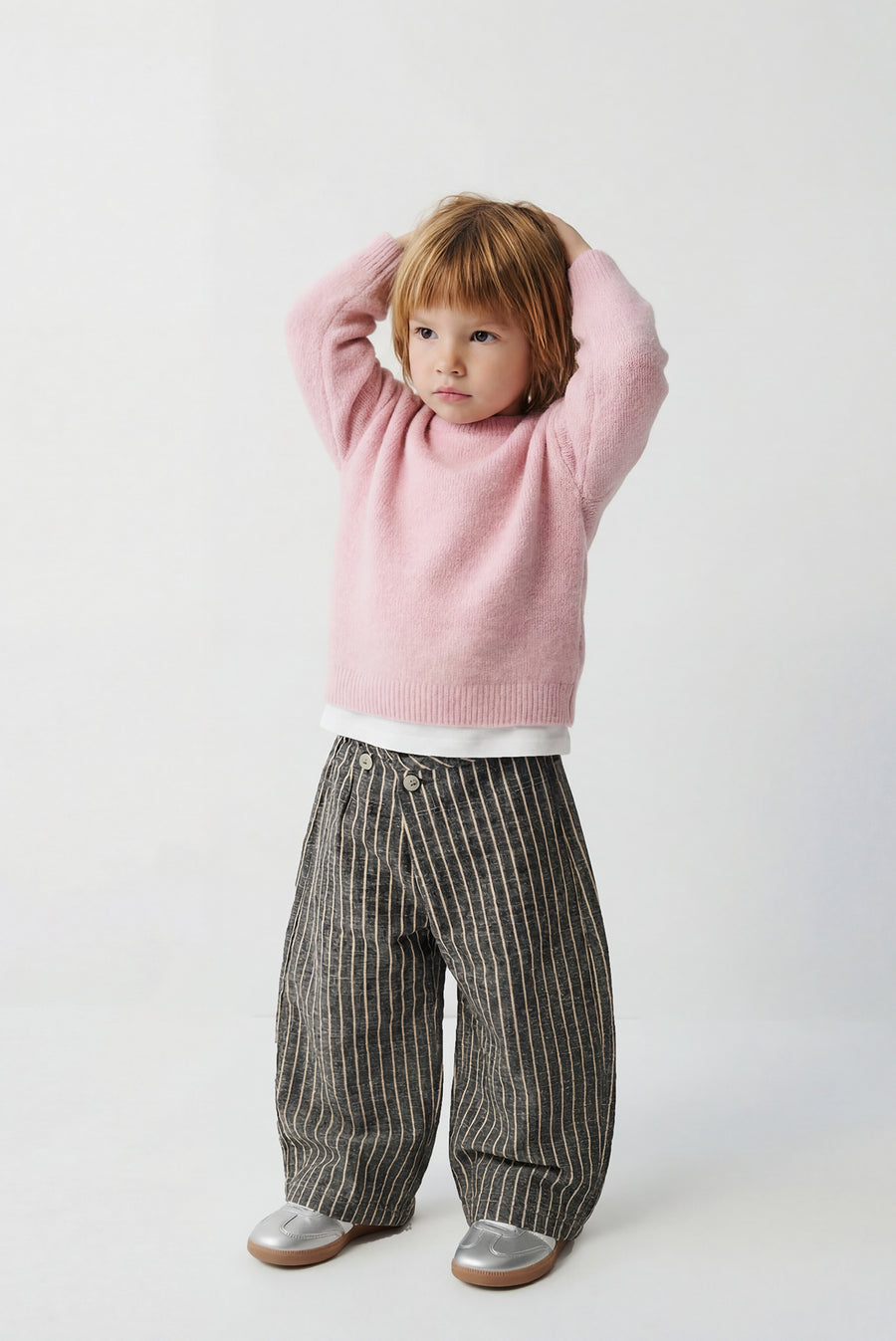 Kids - Striped Cotton Barrel Pant - Gray