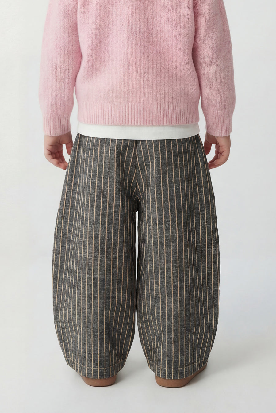 Kids - Striped Cotton Barrel Pant - Gray