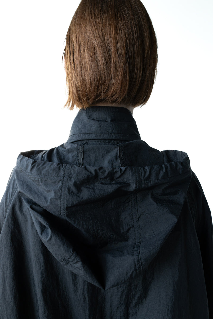 Long Waterproof Hood Jacket With Silver Buttons - Black