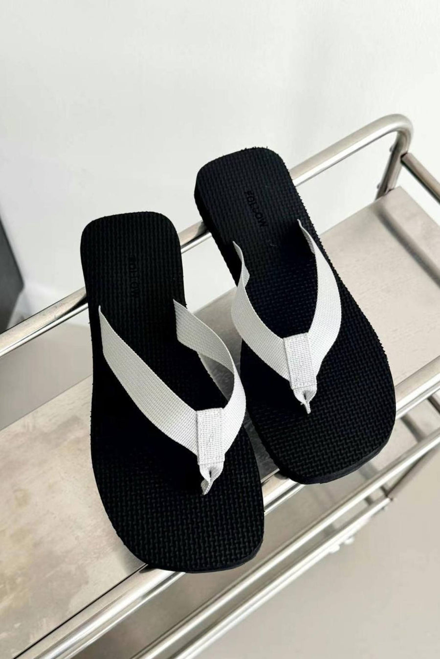 Woven Thong Strap Flip Flops - Silver