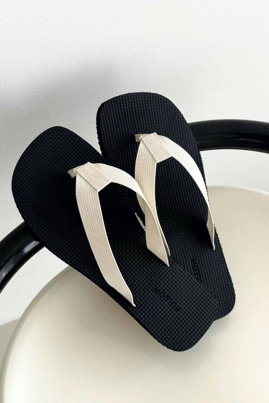 Woven Thong Strap Flip Flops - White