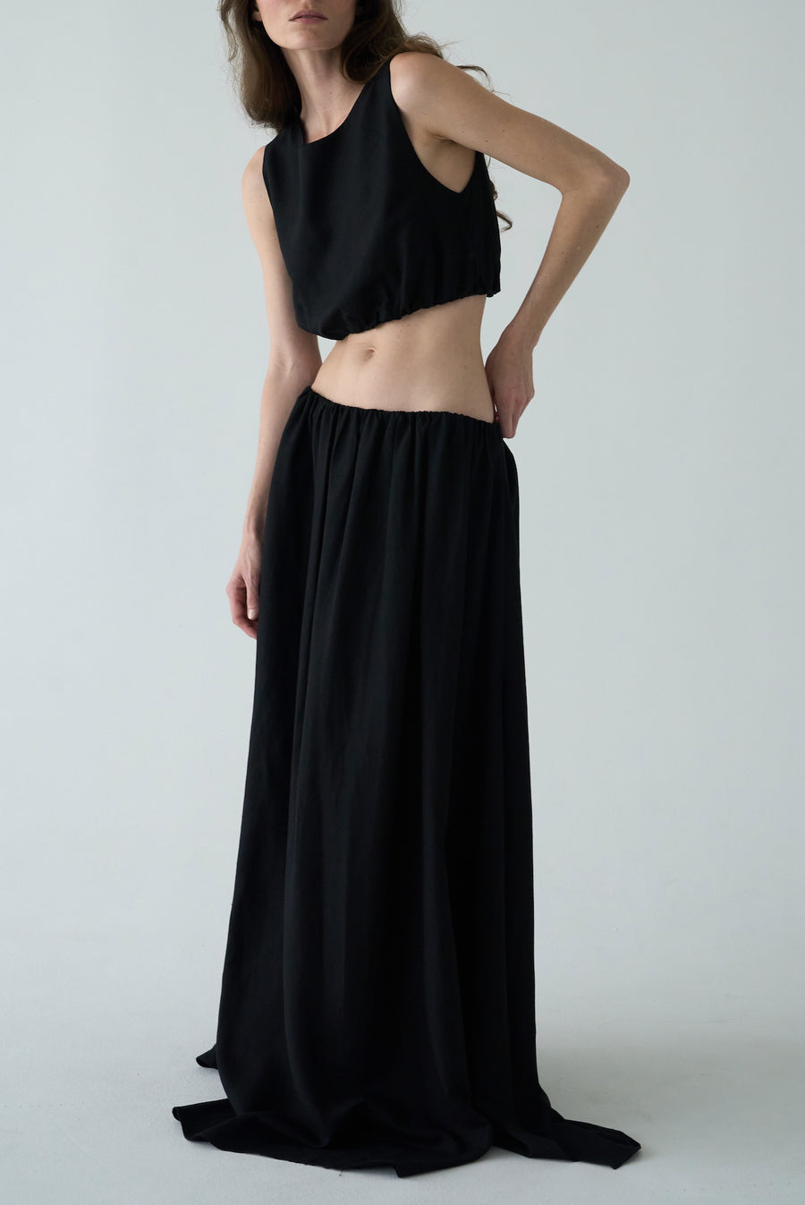 Gathered Hem Crop Top - Black