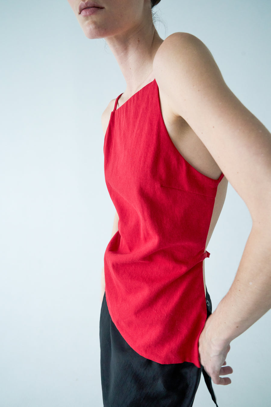 Square Neck Open Back Top - Red