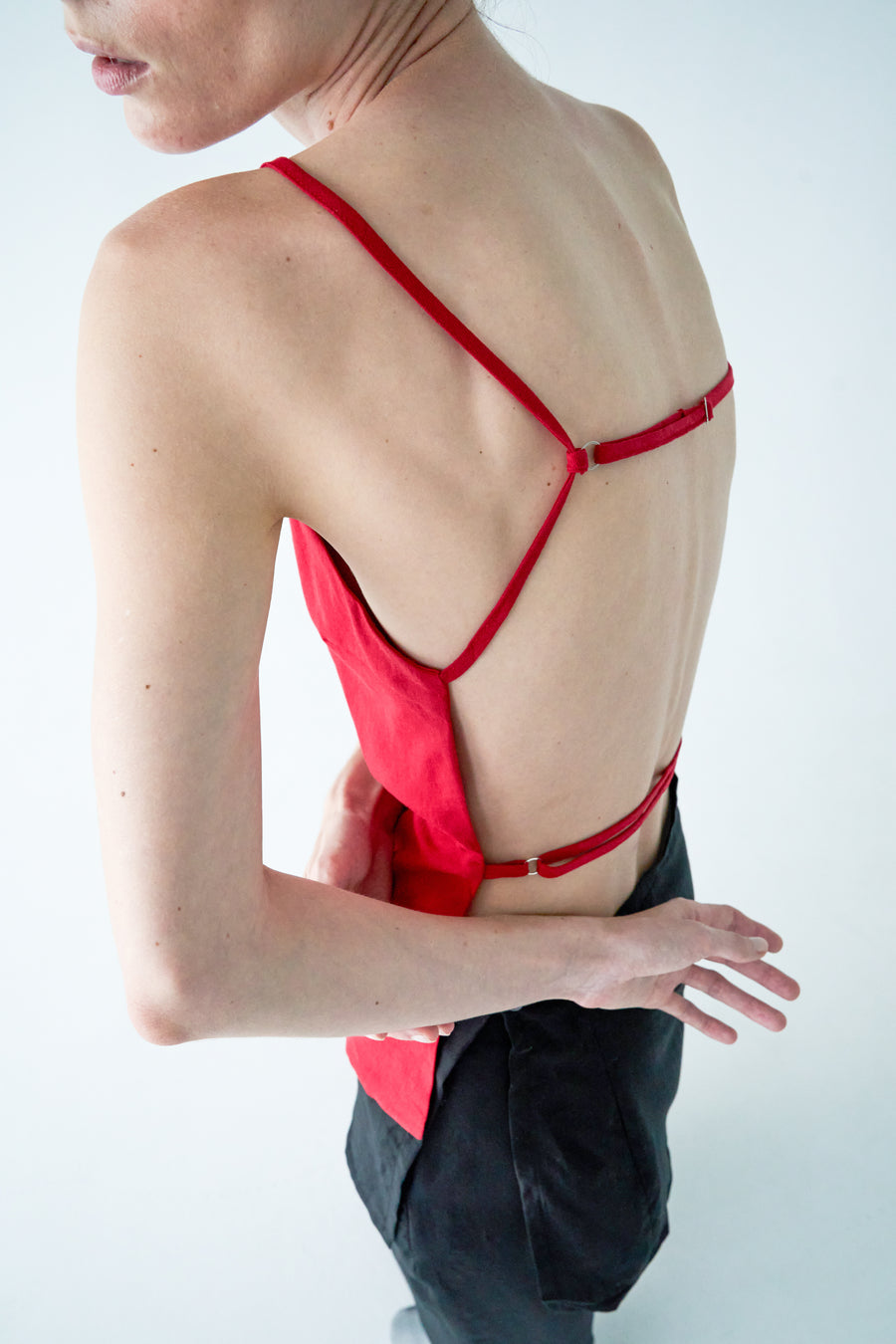 Square Neck Open Back Top - Red