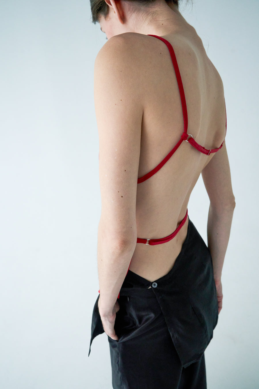 Square Neck Open Back Top - Red