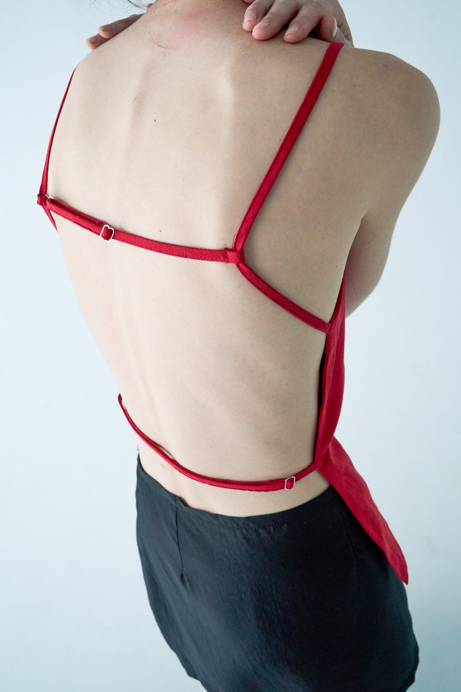 Square Neck Open Back Top - Red