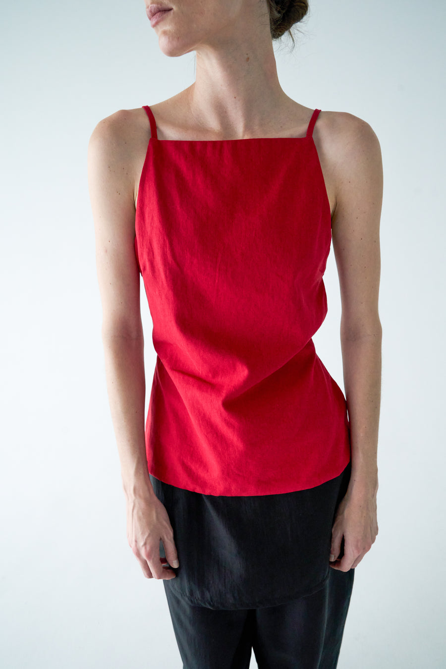 Square Neck Open Back Top - Red