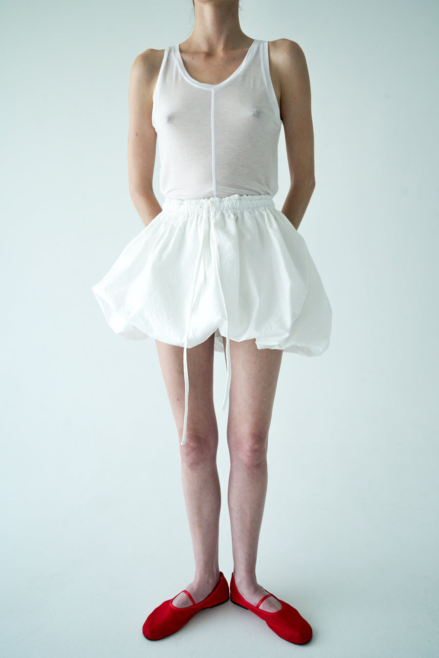 Drawstring Bubble Skirt - White