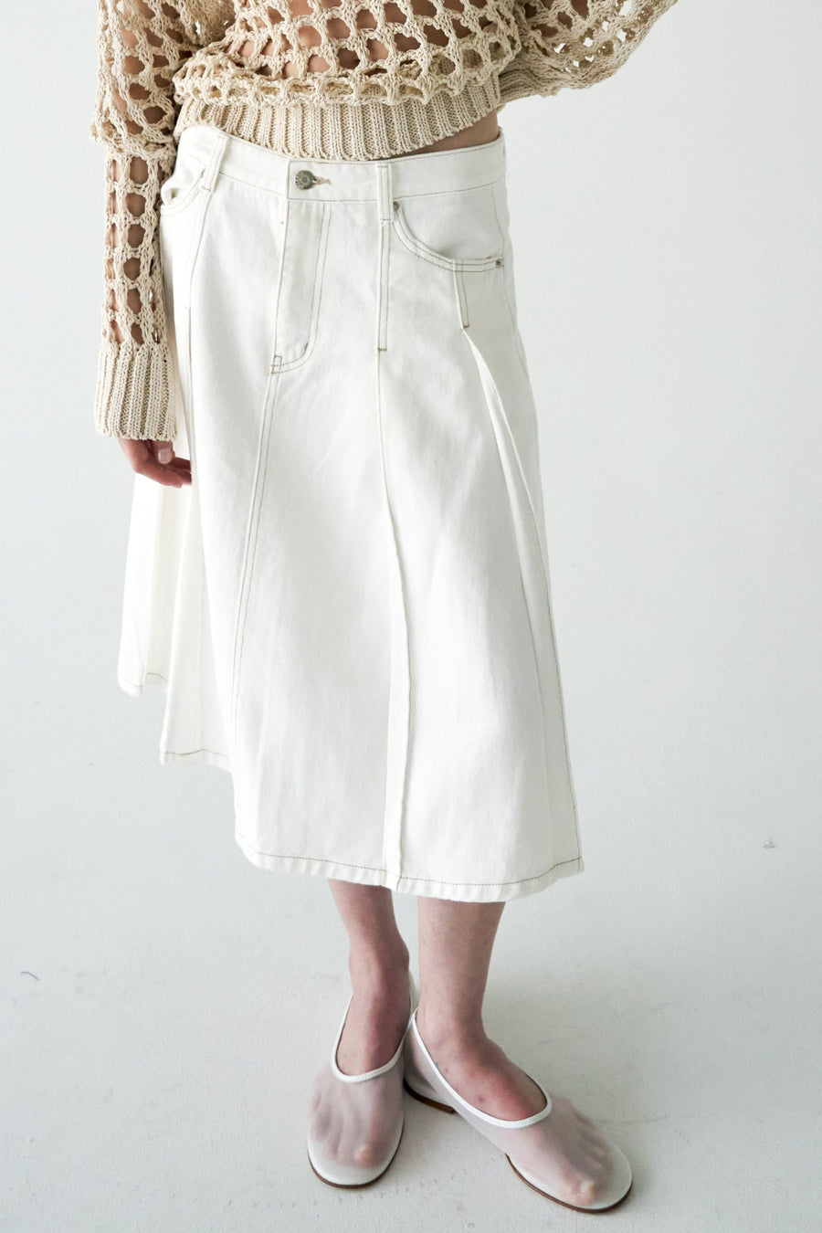 Pleated Denim Skirt - White