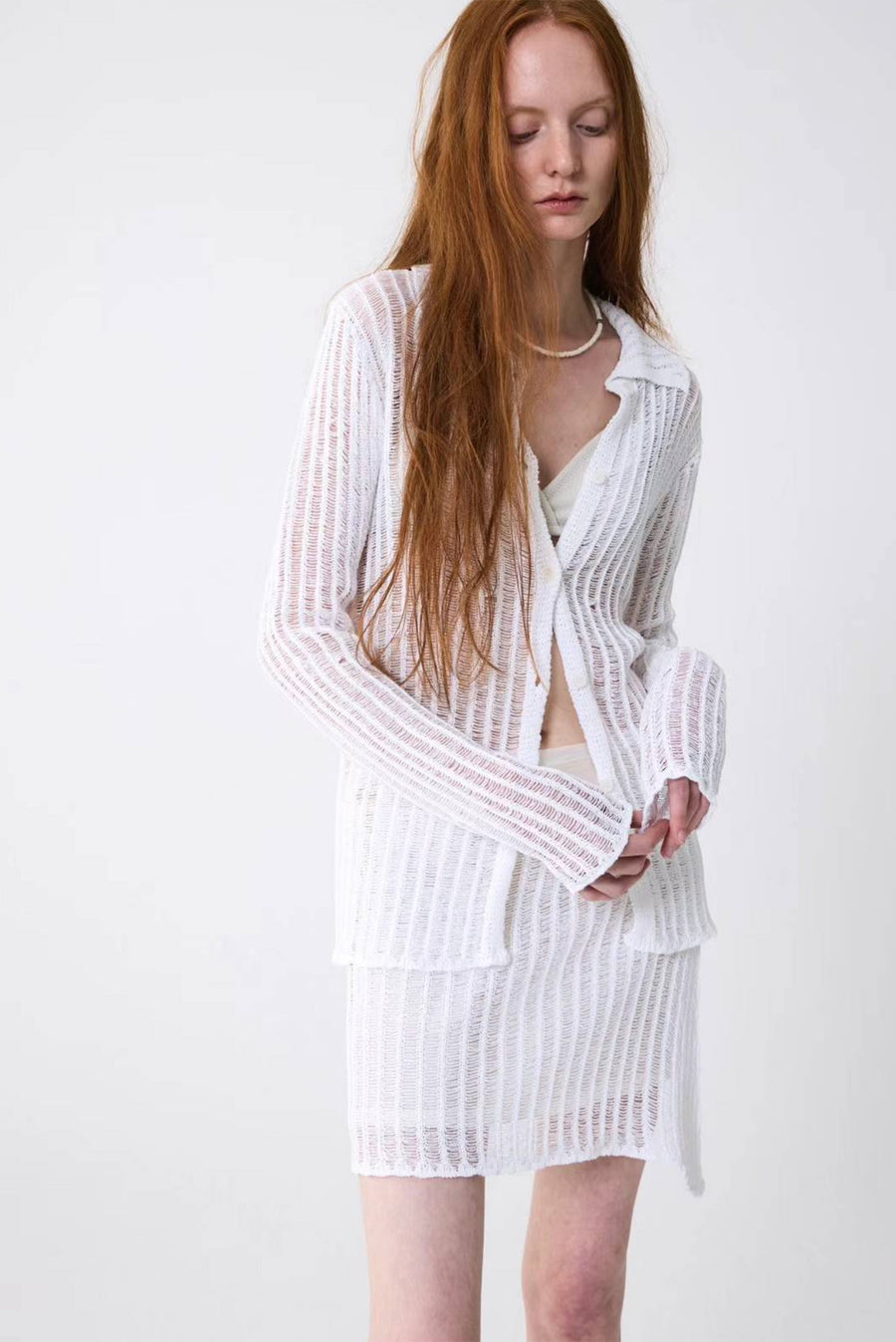 Loose Knit Long Sleeve Top With Overlay Skirt