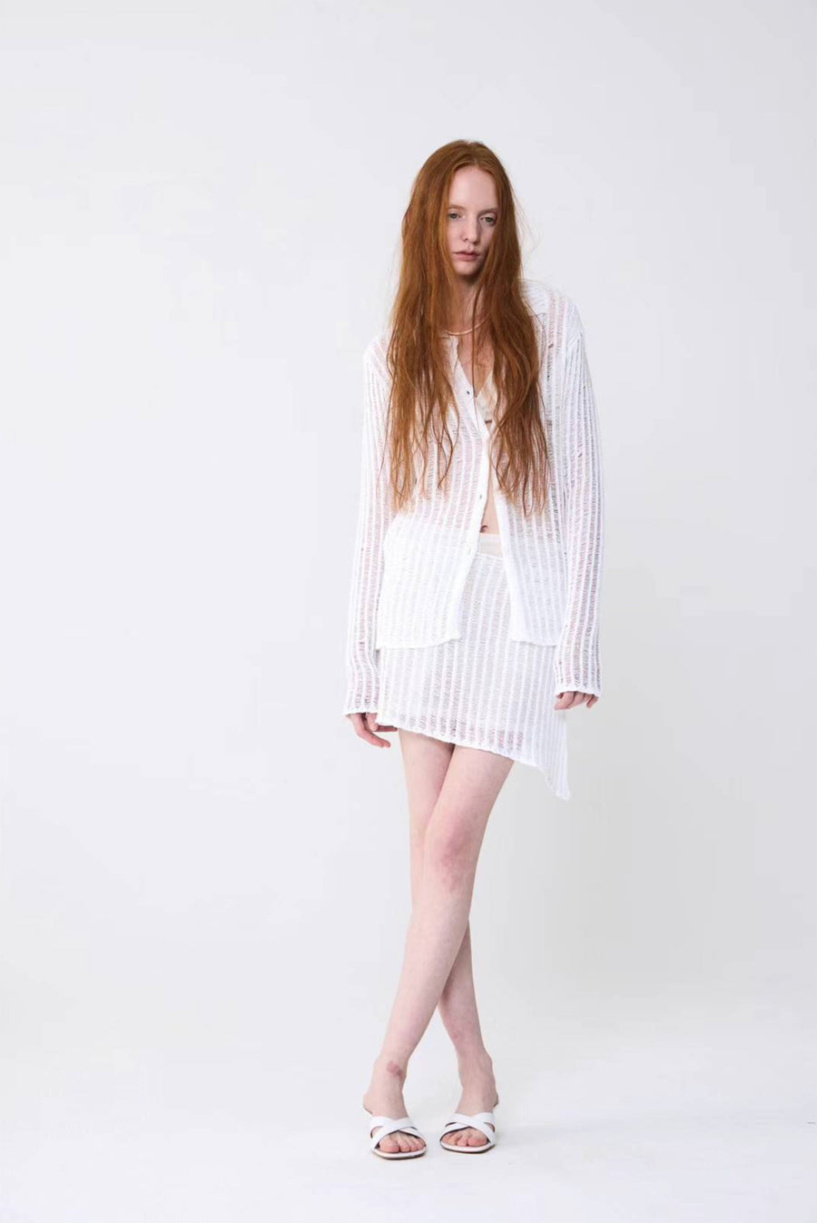 Loose Knit Long Sleeve Top With Overlay Skirt