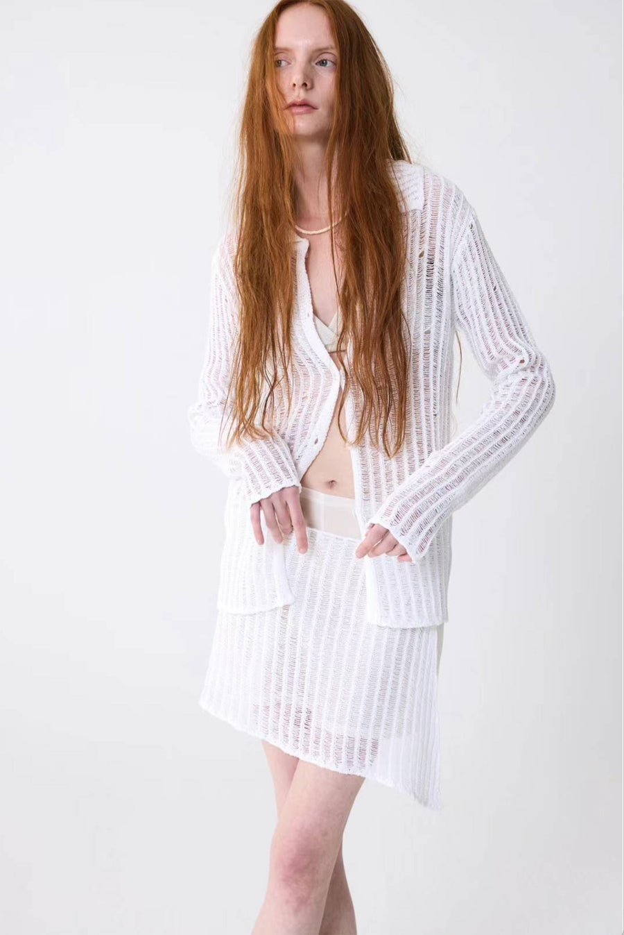 Loose Knit Long Sleeve Top With Overlay Skirt