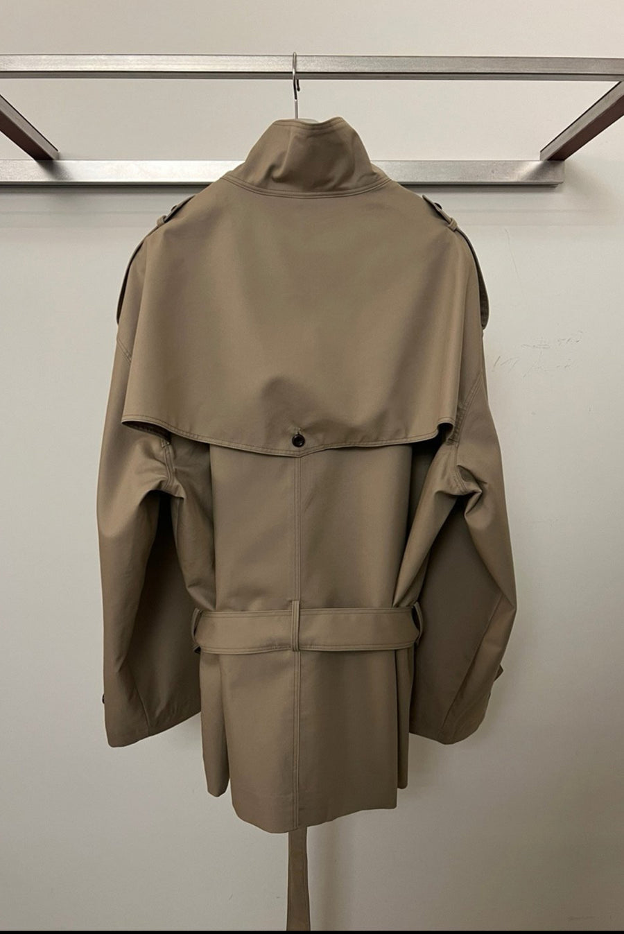 Asymmetrical Belted Trench Jacket - Khaki