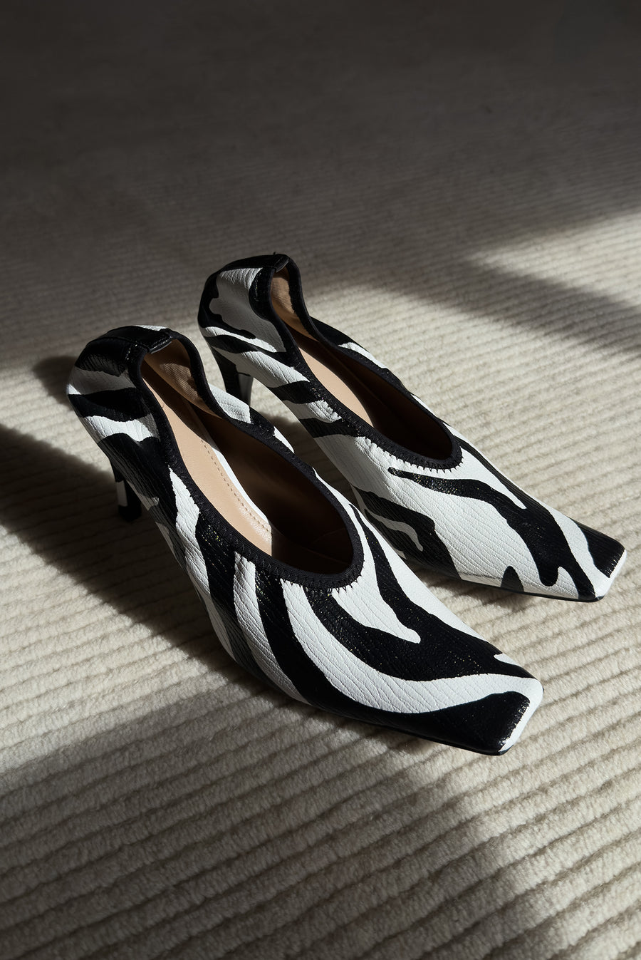 Textured Square Toe Sculpted Heel - Zebra