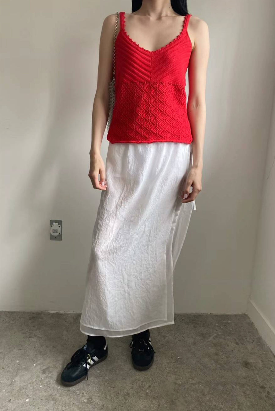 Knit Crochet Tank Top - Red