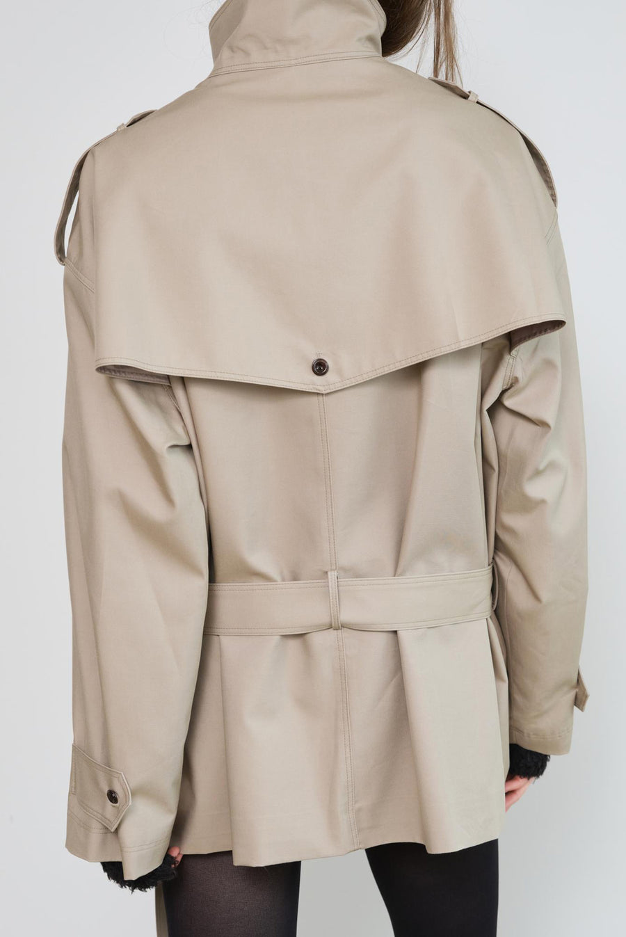 Asymmetrical Belted Trench Jacket - Khaki