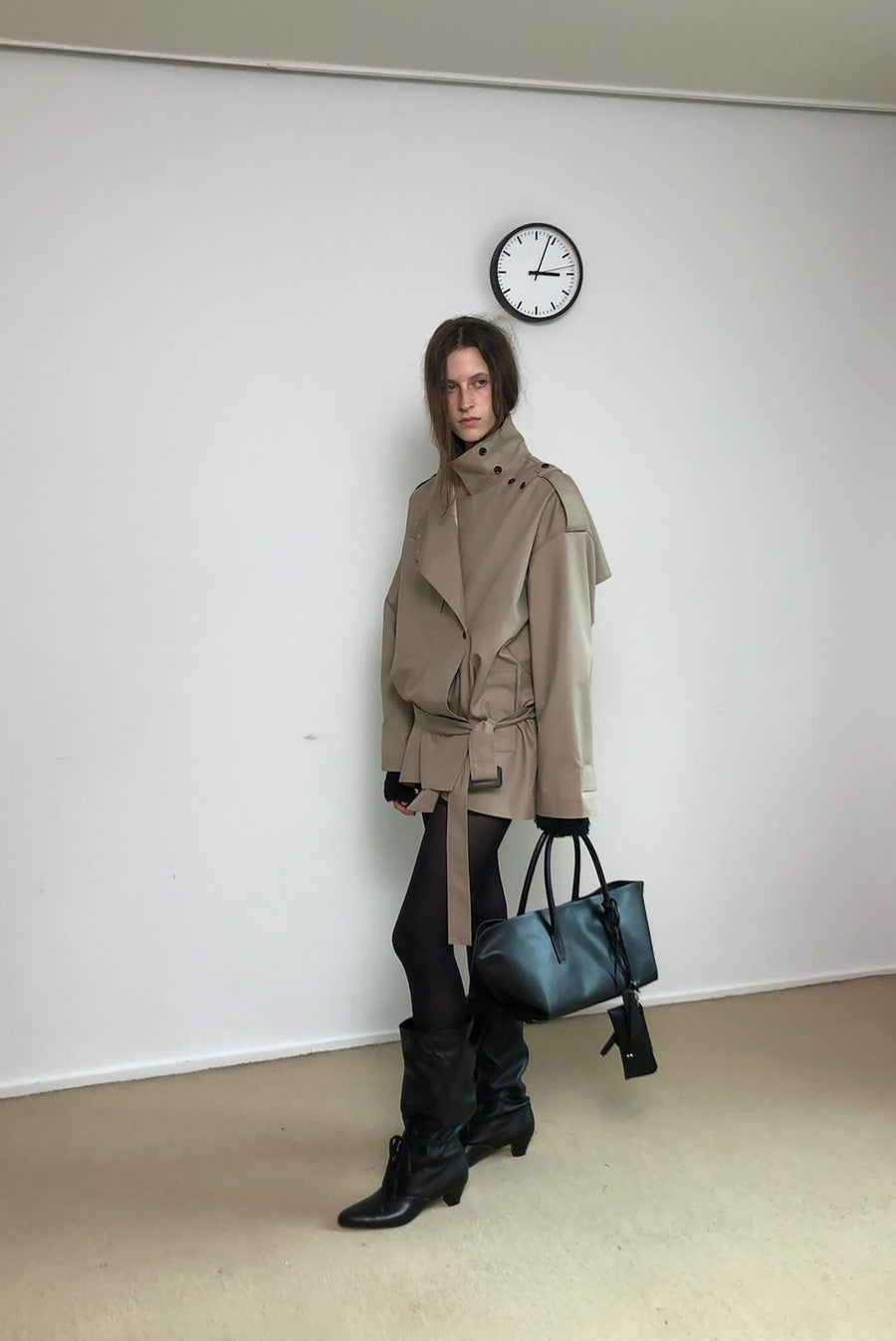 Asymmetrical Belted Trench Jacket - Khaki