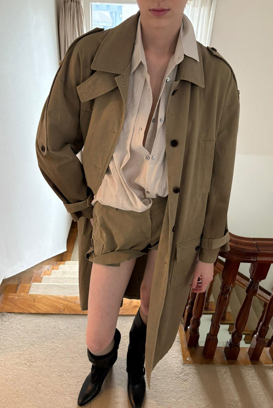 Khaki Utility Shorts with Cuffed Hem