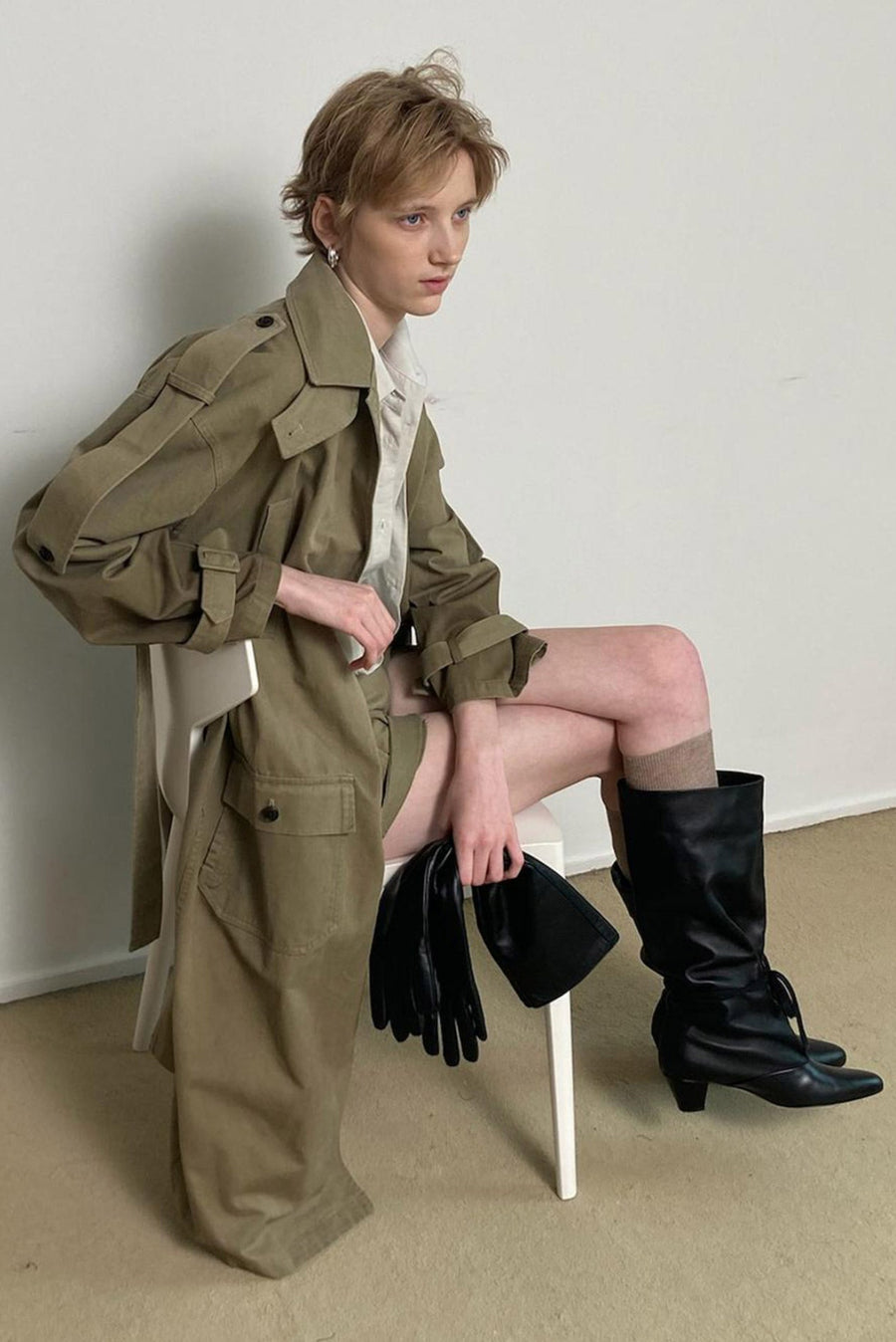 Khaki Oversized Utility Trench Coat