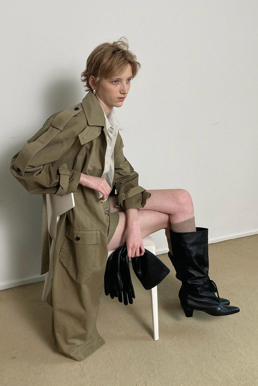 Khaki Utility Shorts with Cuffed Hem