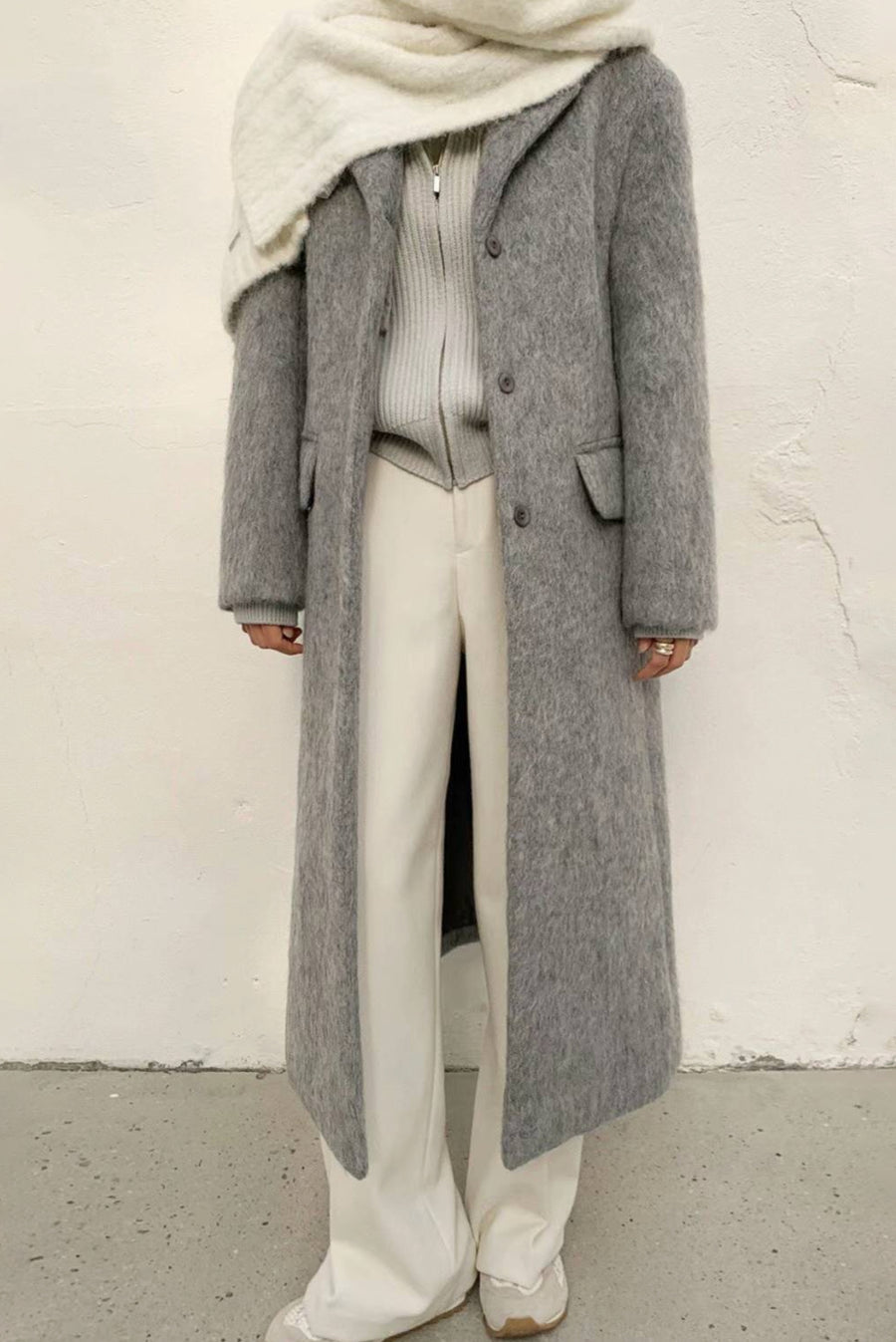Long Brushed Coat - Gray