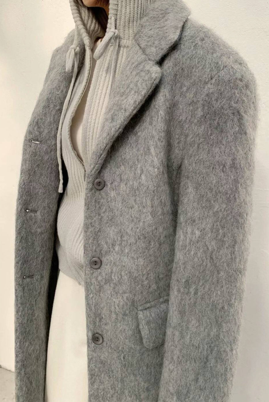 Long Brushed Coat - Gray