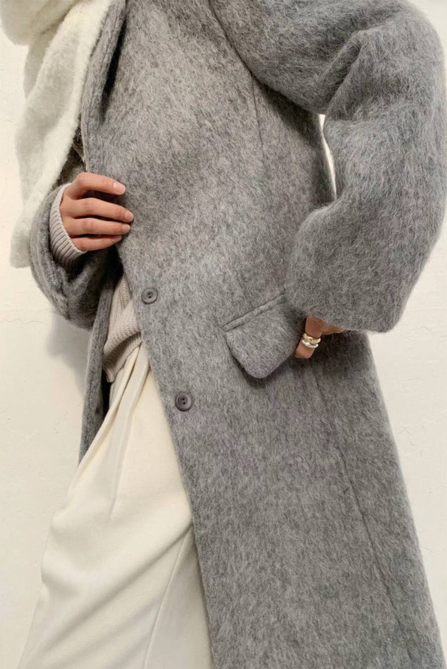 Long Brushed Coat - Gray