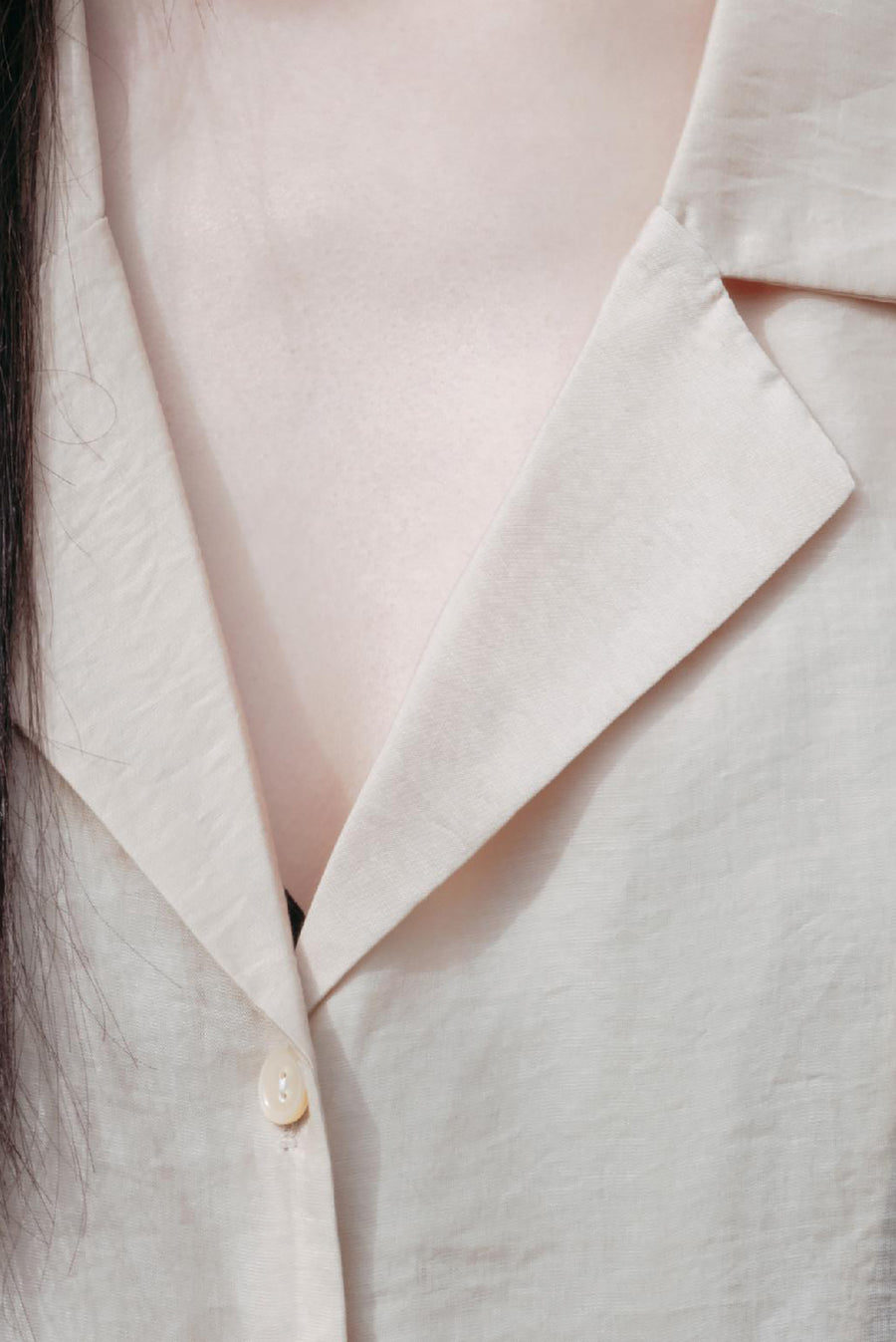 Oversized Sheer Collared Shirt With Pockets - Beige