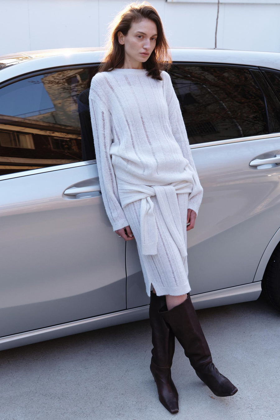 Alpaca Knit Skirt - Light Gray