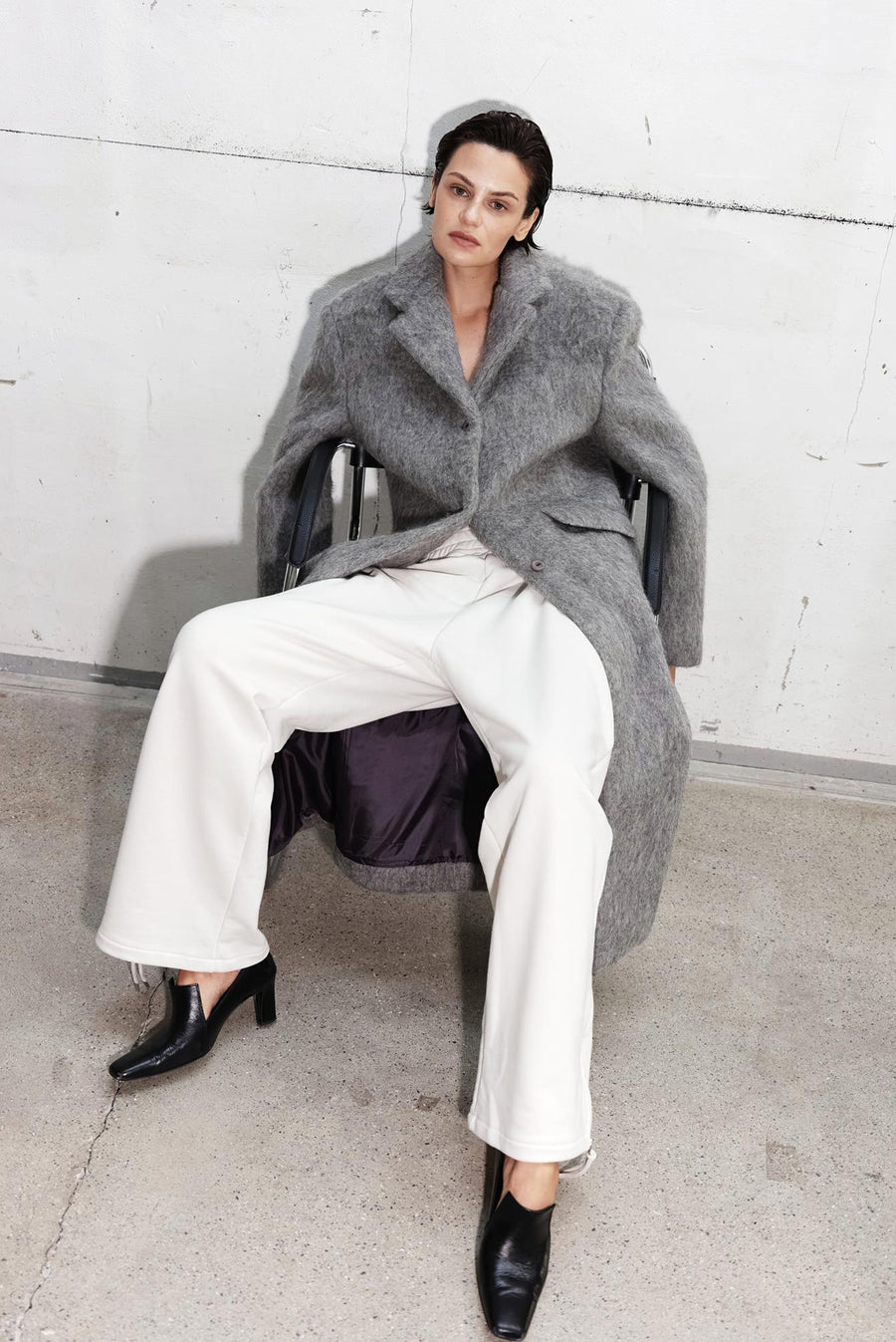 Long Brushed Coat - Gray