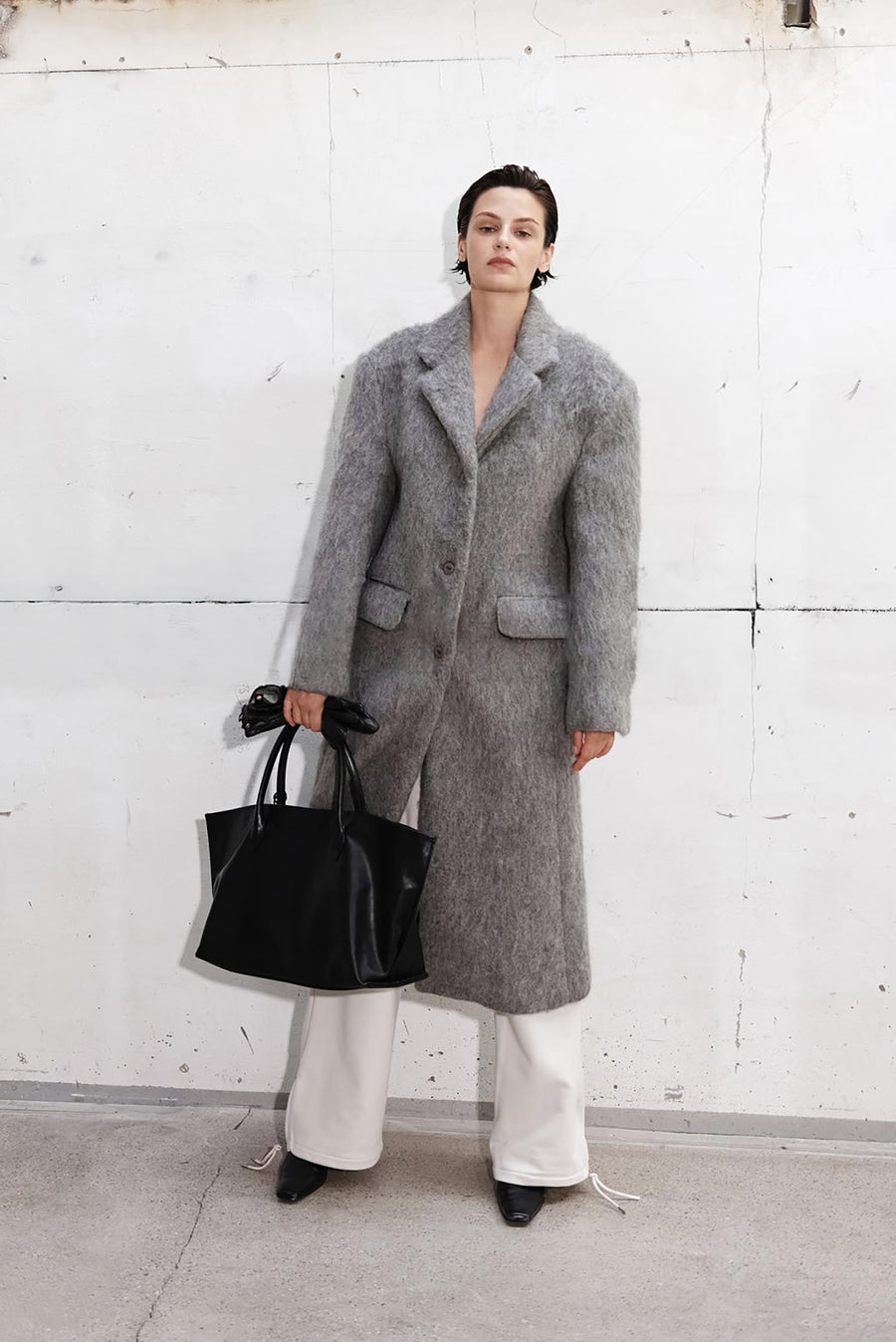 Long Brushed Coat - Gray