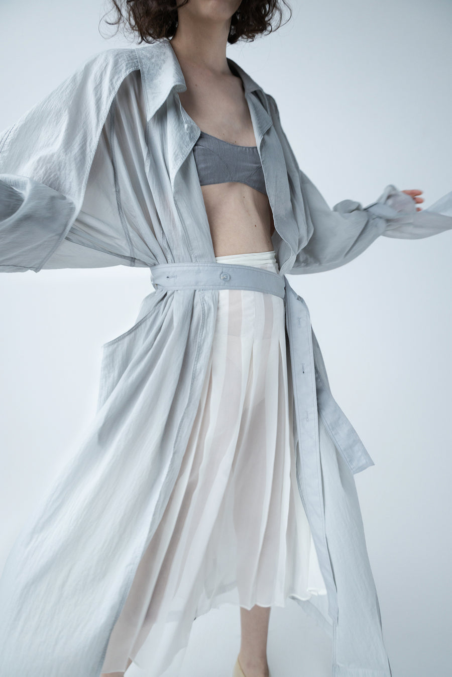 Sheer Chiffon Pleated Skirt - White