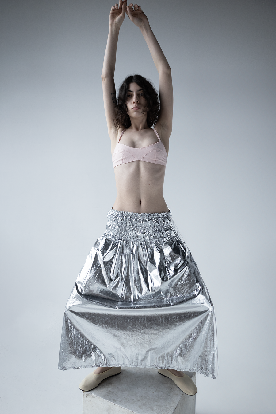 Silver Metallic Low-Rise Skirt