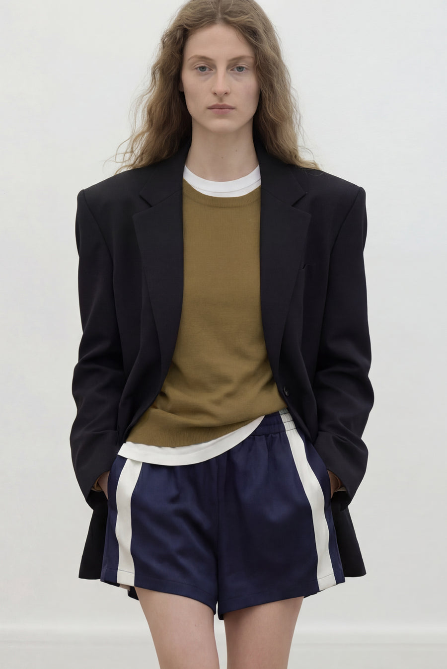 Contrast Stripe Satin Boxer Shorts - Navy