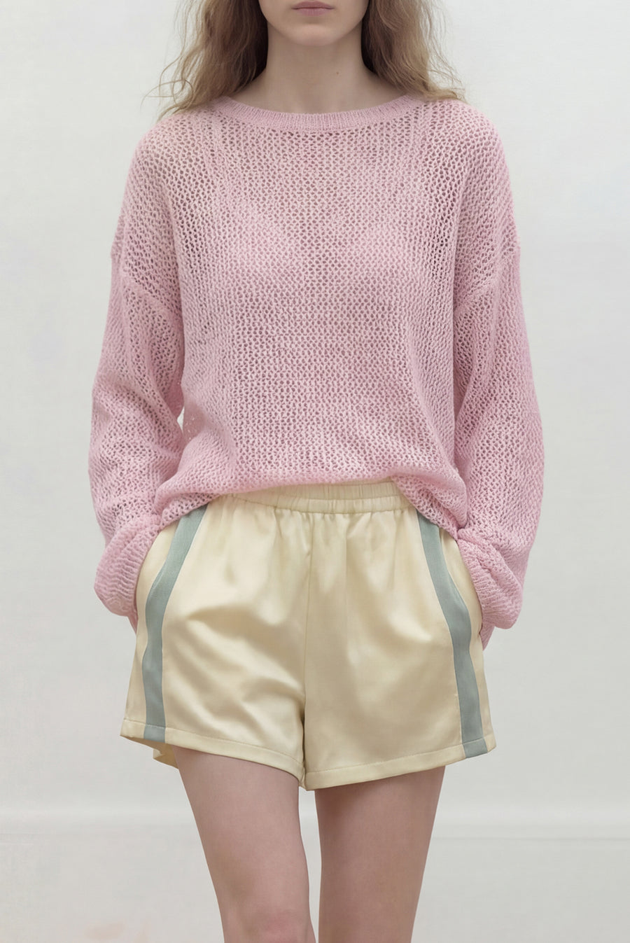 Contrast Stripe Satin Boxer Shorts - Butter