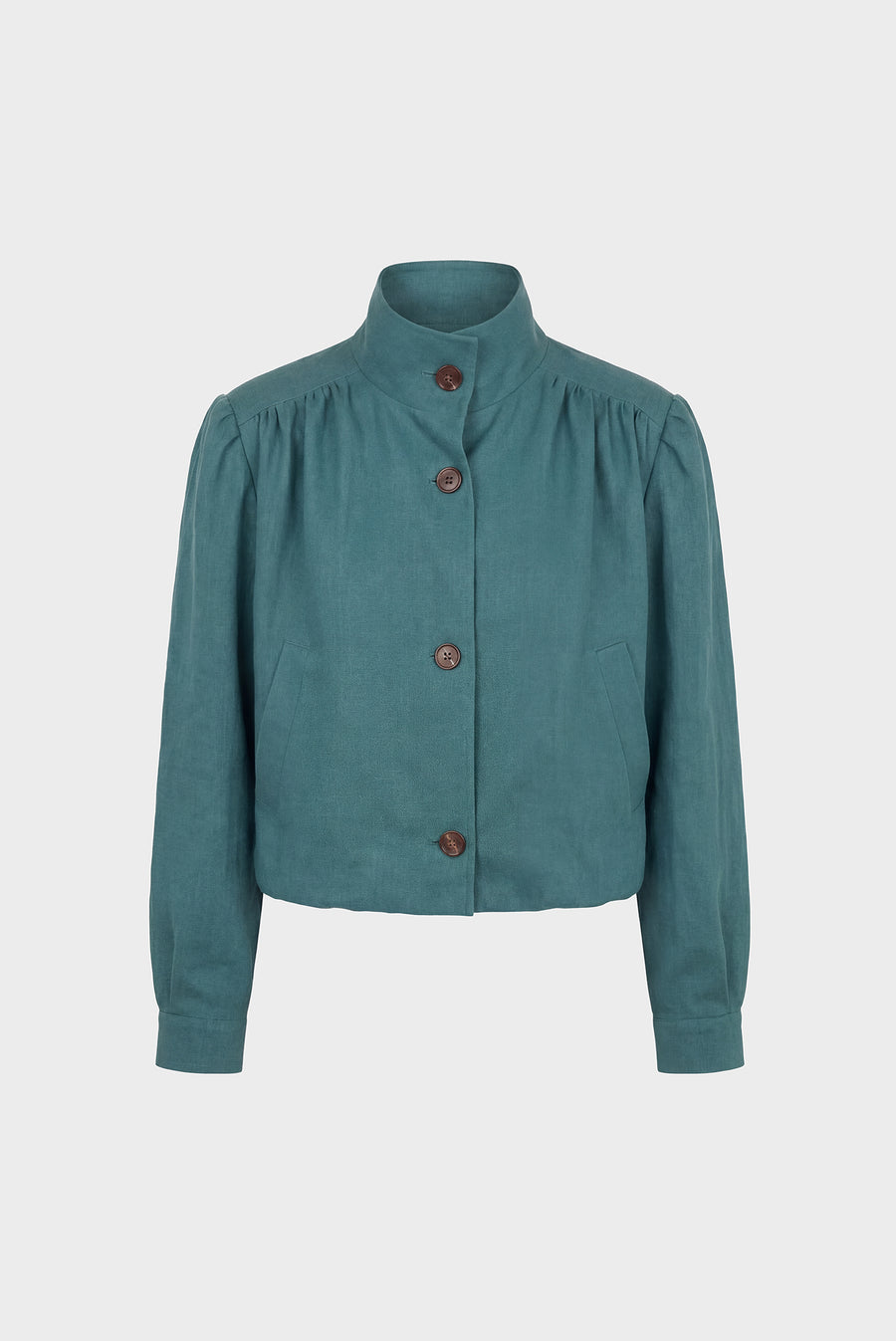 Ruched Linen Bolero Bomber - Aqua
