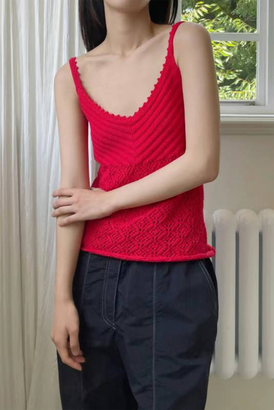 Knit Crochet Tank Top - Red