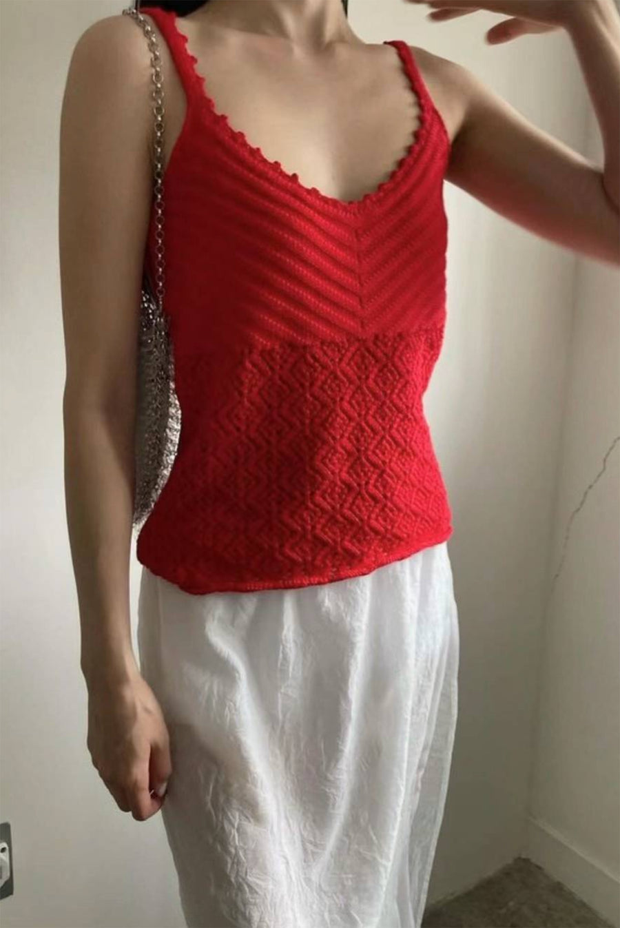 Knit Crochet Tank Top - Red