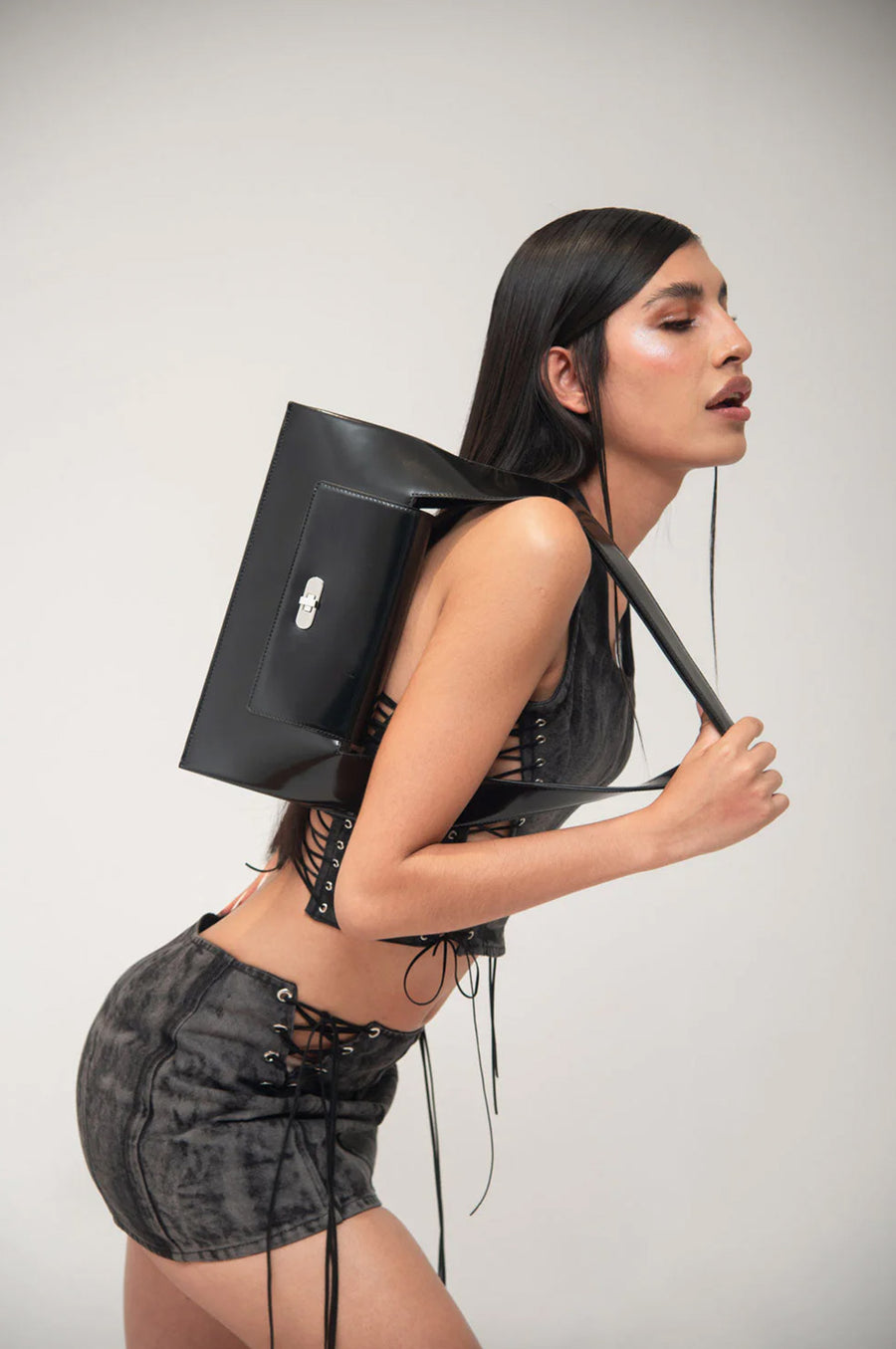 Audette - Baguette Black Boxcalf Bag