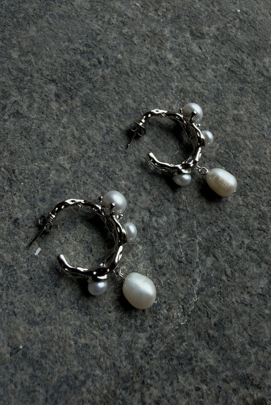Pearl Branch Hoop Earrings – Silver