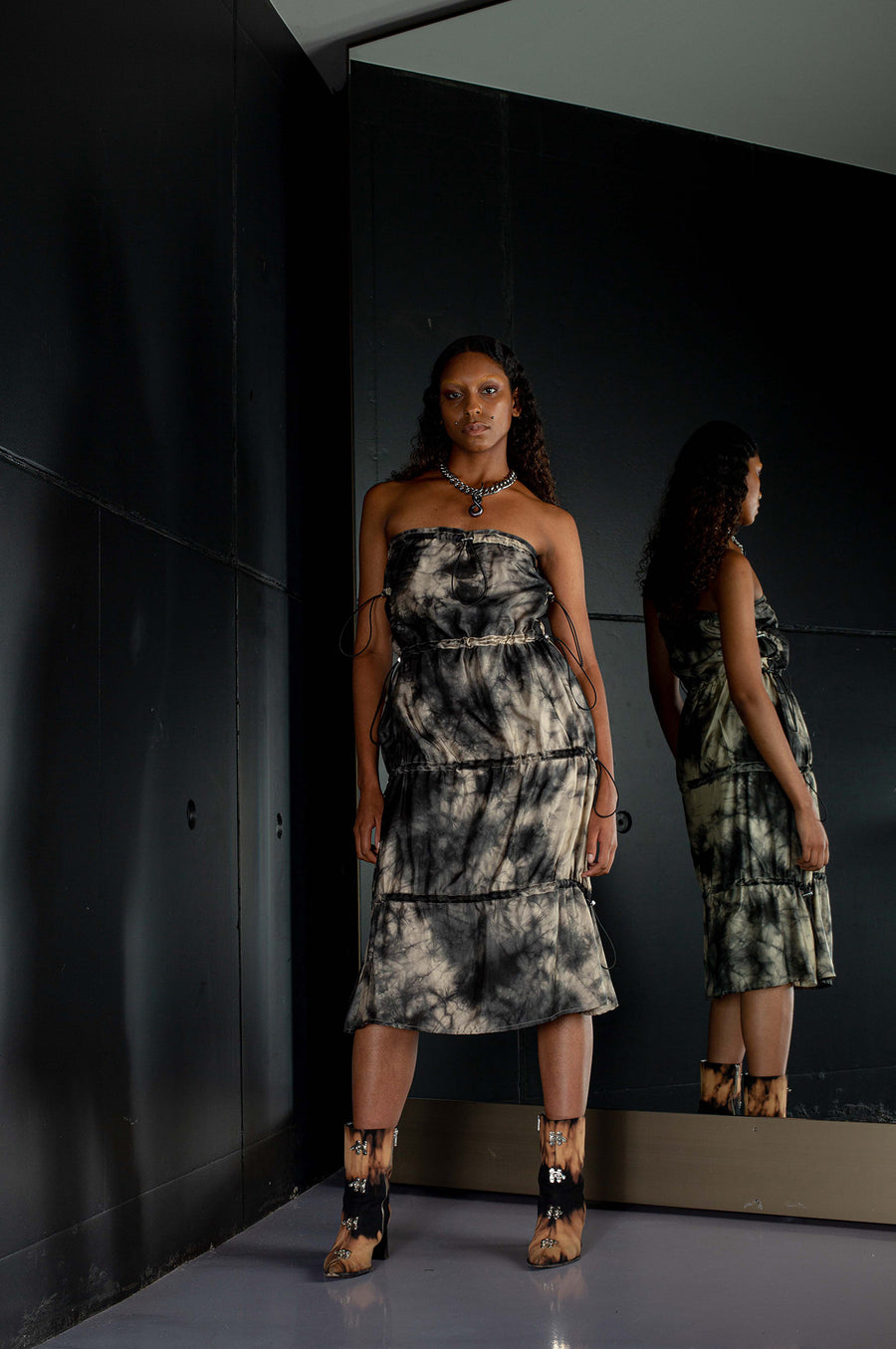 Leo - Shideh Tie Dye Viscose Gathered Long Skirt / Dress