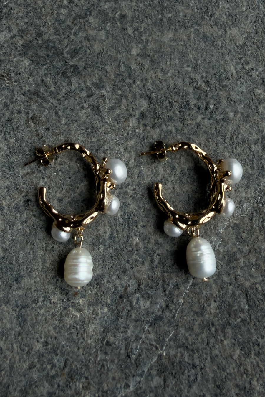 Pearl Branch Hoop Earrings – Gold