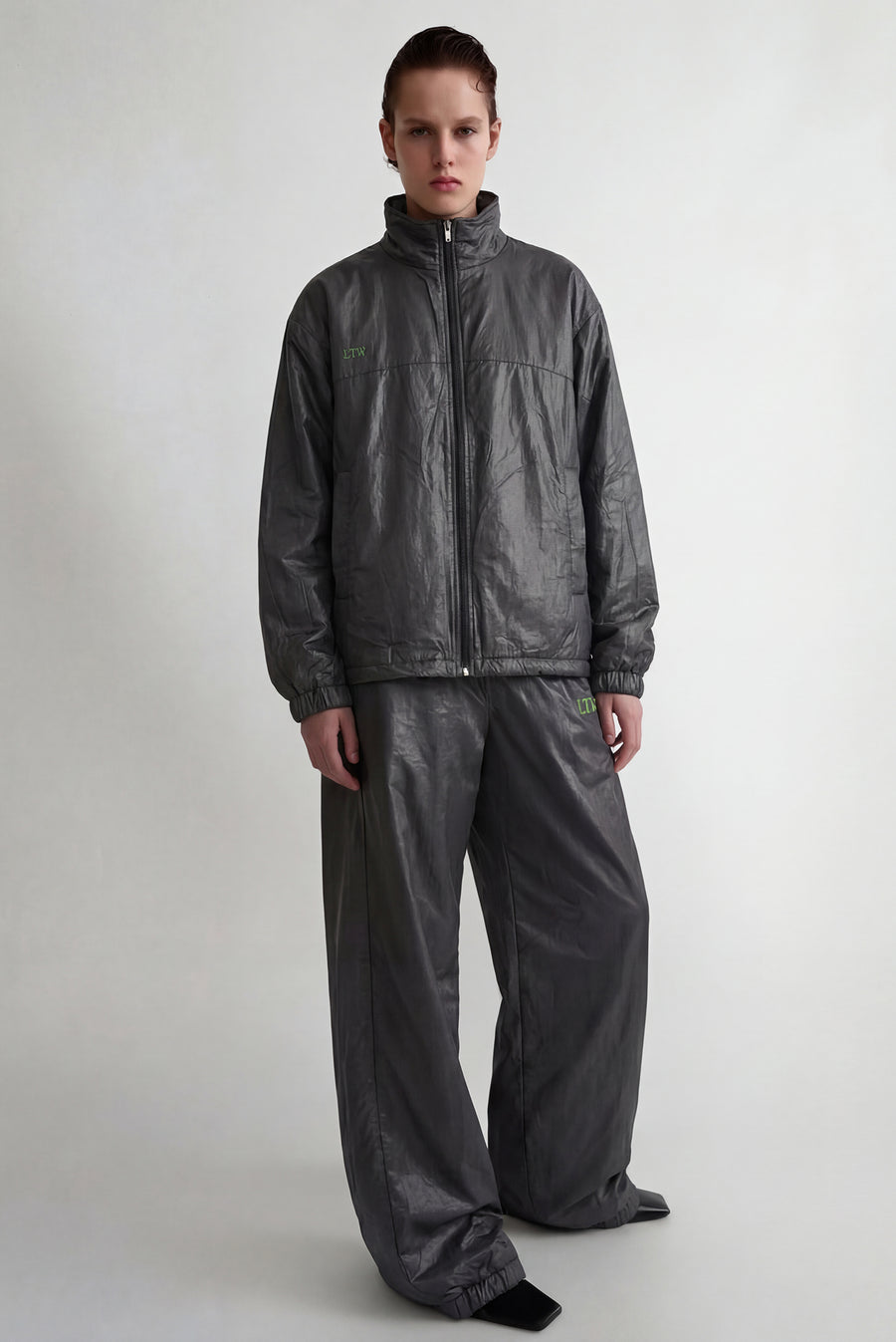 Zip Up Nylon Coach Jacket - Charcoal