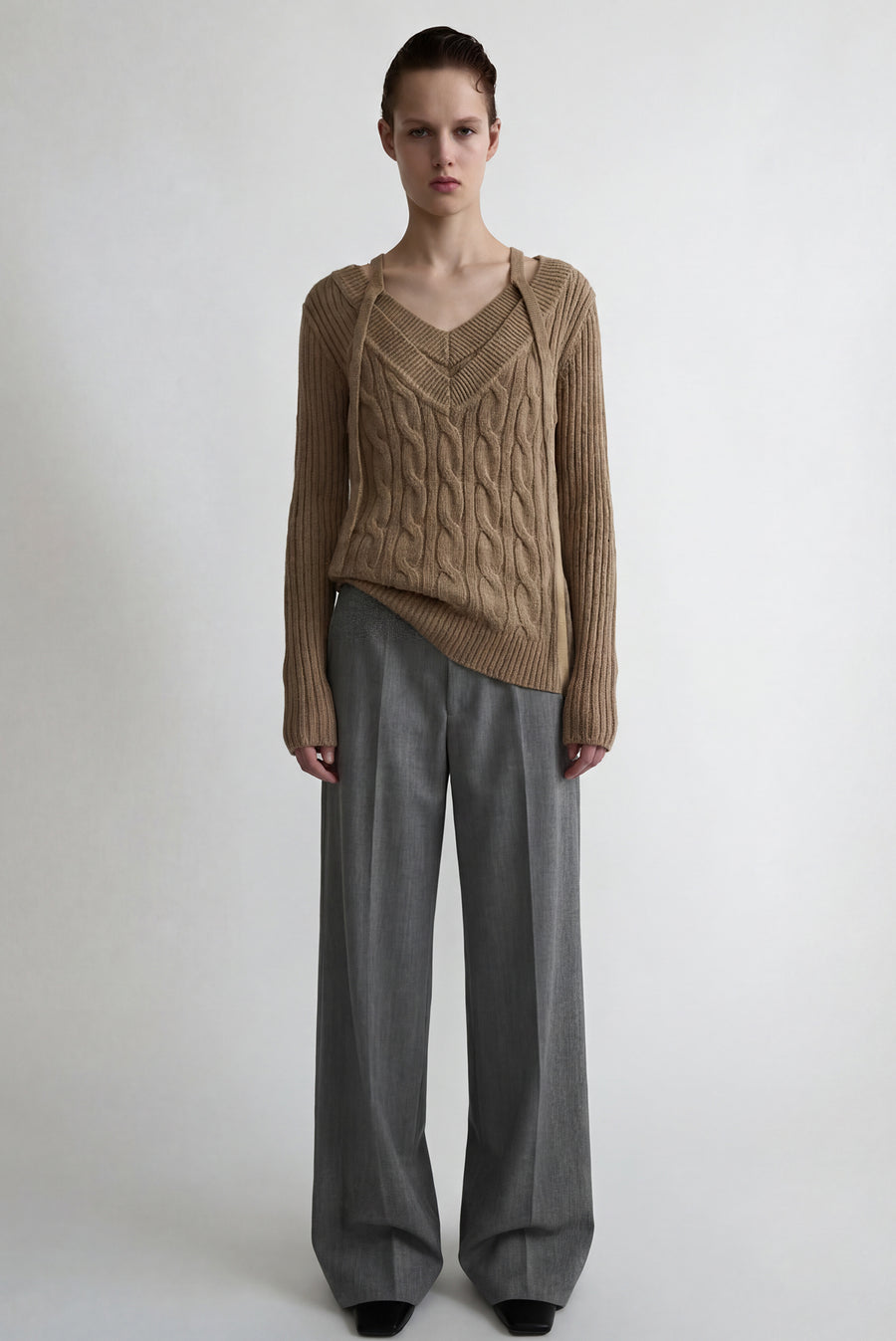 Cableknit Layered Wool-Blend Sweater - Beige