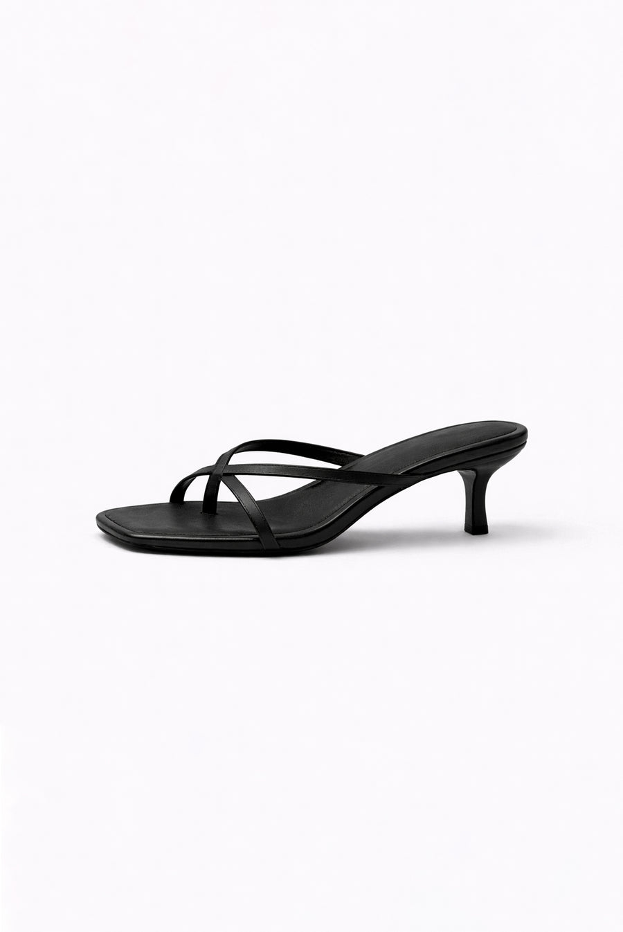 Kitten Heeled Thong Sandal - Black
