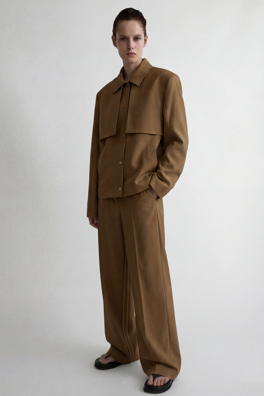 Layered-Panel Tailored Jacket - Brown