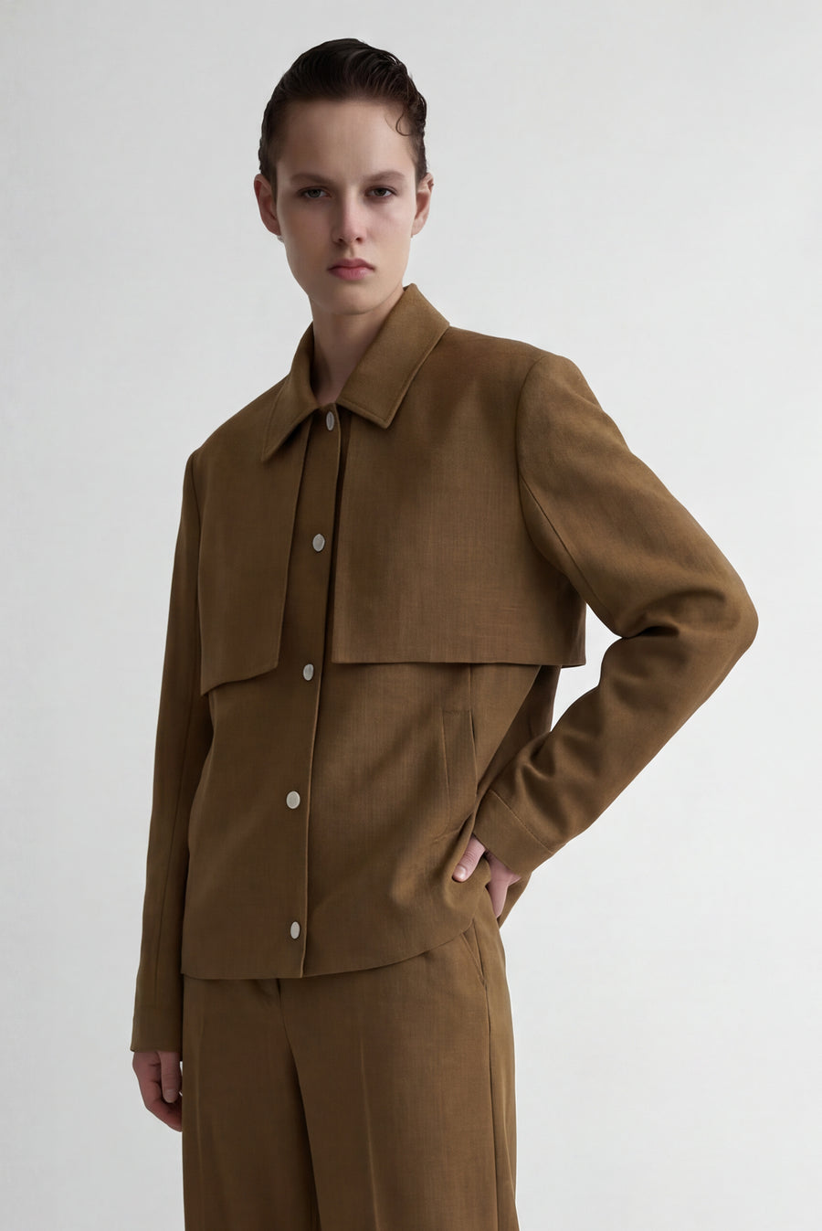 Layered-Panel Tailored Jacket - Brown