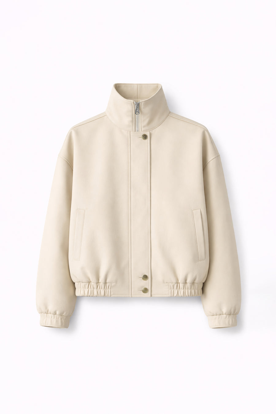 High-Collar Placket Jacket - Cream